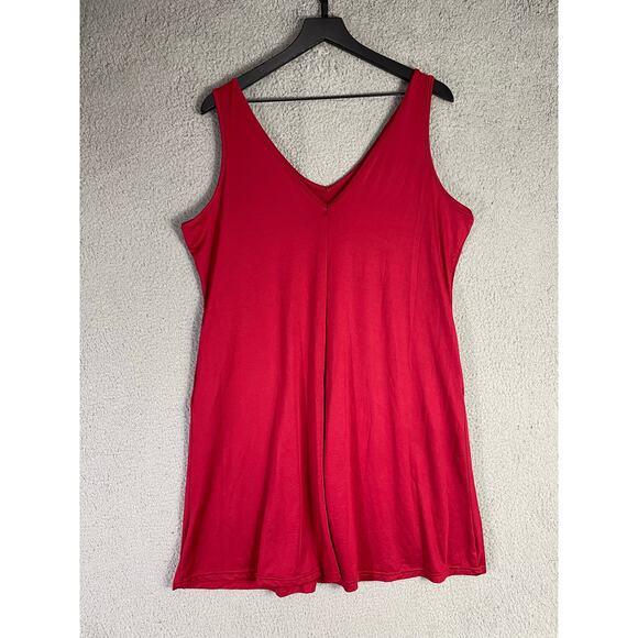 Red Sleeveless Swing Tank Dress XL V Neck Jersey Knit Casual Summer Minimalist - Picture 6 of 7